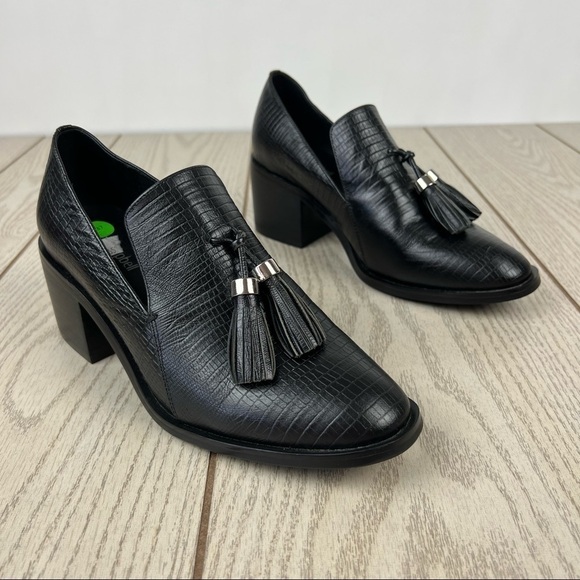 Jeffrey Campbell Shoes - Jeffery Campbell Torbett Heeled Tassel Loafers 8 Black Croc Embossed $168